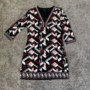 3/4 sleeve geometric black/red/pink pattern White House black market dress sizeM